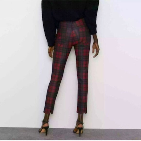 ZARA Red & Black Tartan Button Fly Mid-Rise Skinny Jeans – Size 6 – NWOT - Picture 6 of 9